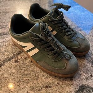 Women's Green Casual Lace-Up Sneakers with White Stripes